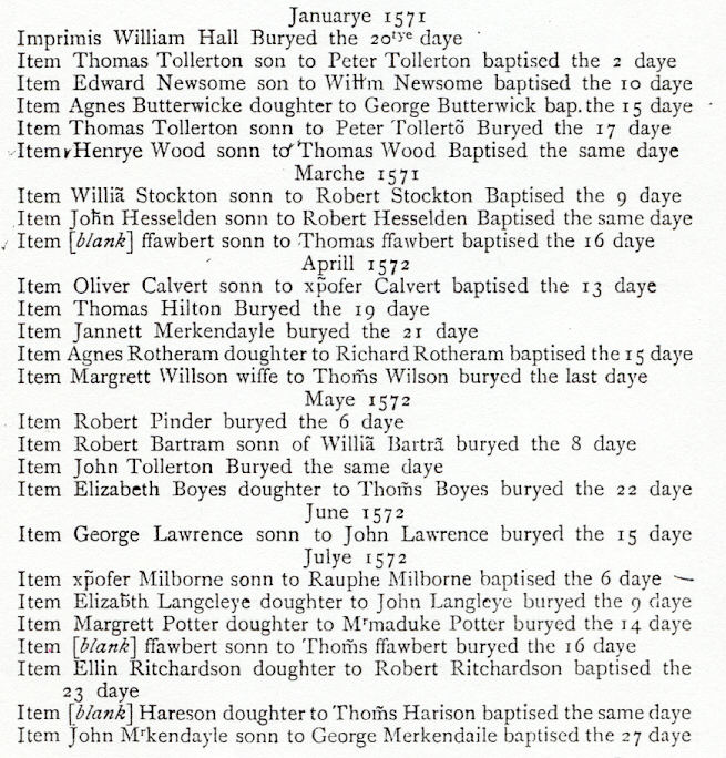 Parish Records of Stokesley, Yorkshire, England.