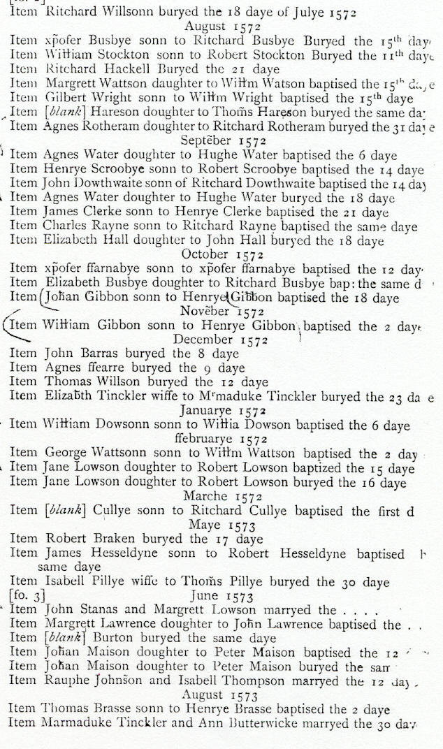 Parish Records of Stokesley, Yorkshire, England.