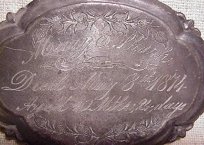 The Free Genealogy Death Record on the Coffin Plate of Mary G Sharp 