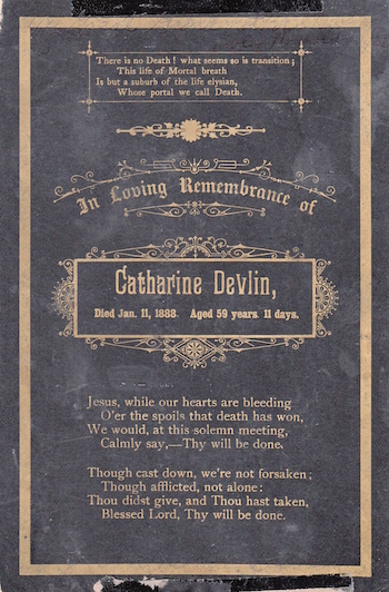 Funeral Card of Catherine Devlin 1829-1888