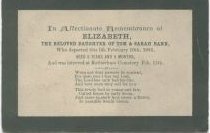 Funeral Card for Elizabeth Bann 1877 - 1885, Rotherham England