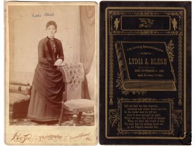 Funeral Card & Photo Lydia A. Blesh 1827-1890, Pennsylvania