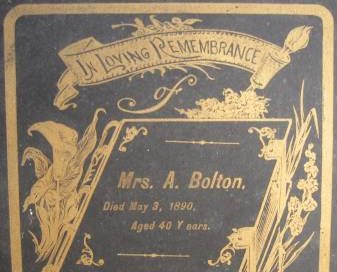 Funeral  Card Mrs. A. Bolton 1850 - 1890