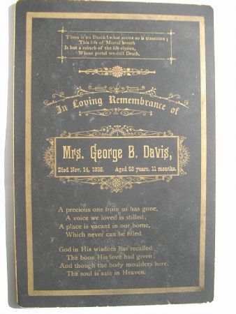 Death Record for Mrs. George Davis
