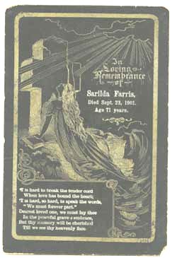 Funeral Card Saridla Farris 1830 - 1901