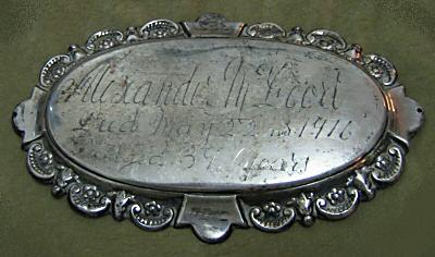 The Free Genealogy Death Record on the Coffin Plate of Alexander Mc Leod 1877 ~ 1916