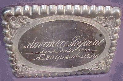 The Free Genealogy Death Record on the Coffin Plate of Amanda Shepard 1836 ~ 1866
