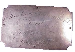 The Free Genealogy Death Record on the Coffin Plate of Mrs Anna Crowninshield 1773 ~ 1852