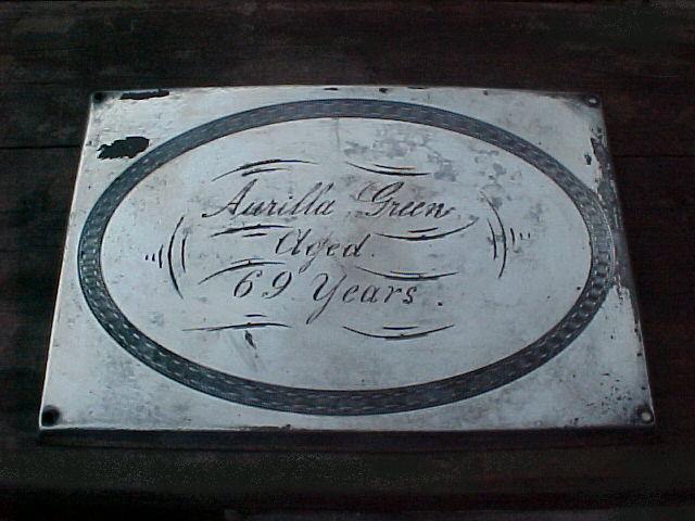 The Free Genealogy Death Record on the Coffin Plate of Aurilla Green