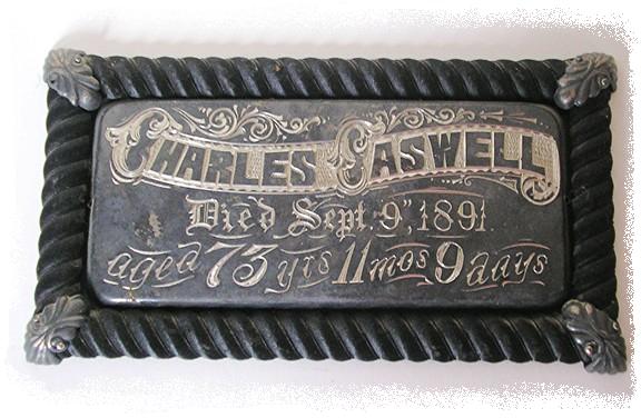 The Free Genealogy Death Record on the Coffin Plate of Charles Caswell 1818 ~ 1891