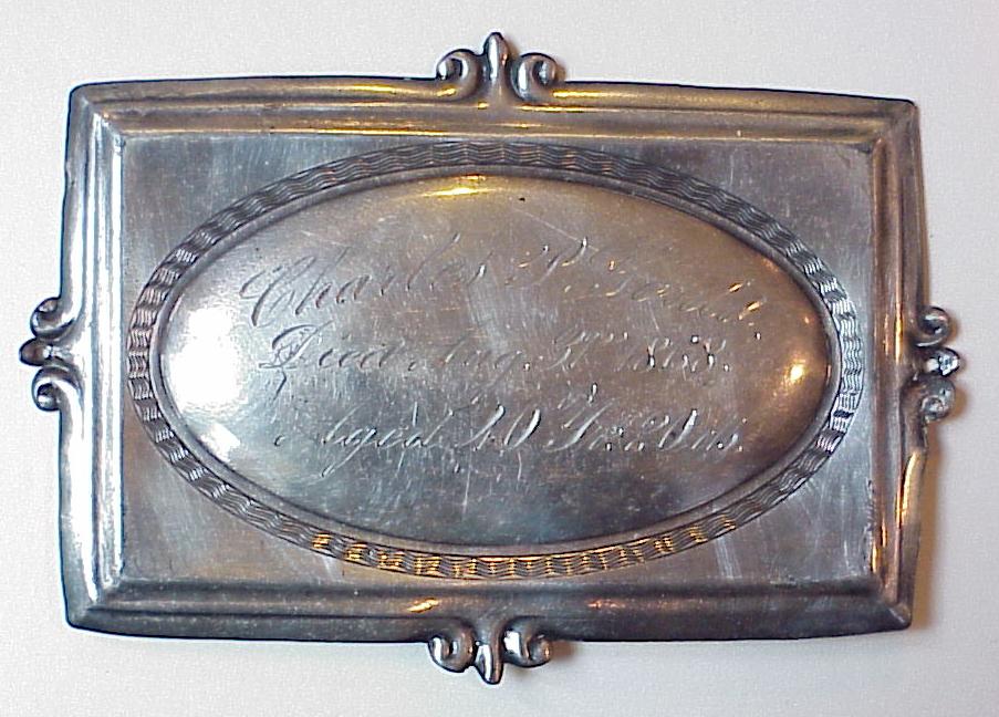 Free Genealogy Death Record on the Coffin Plate of Charles P Gould 1828 ~ 1868
