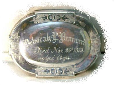 The Free Genealogy Death Record on the Coffin Plate of Deborah P Brainard 1810 ~ 1873