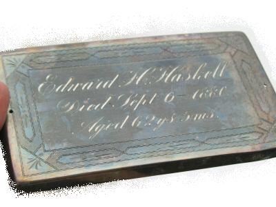 The Free Genealogy Death Record on the Coffin Plate of Edward Haskell and Judith Haskell