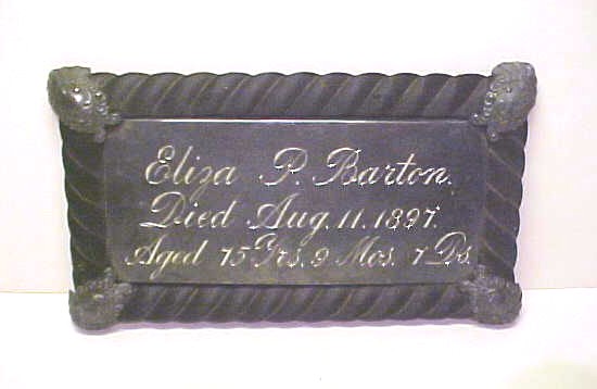 The Free Genealogy Death Record on the Coffin Plate of Eliza P Barton