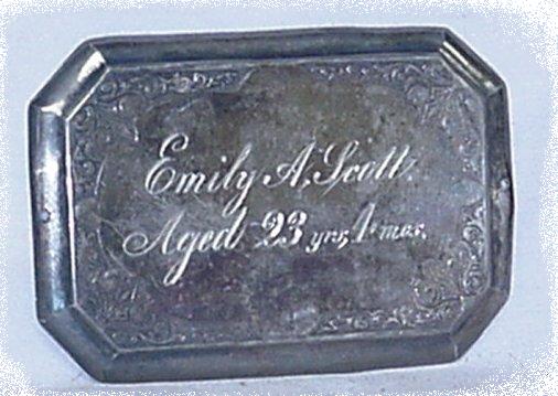 The Free Genealogy Death Record on the Coffin Plate ofEmily A Scott