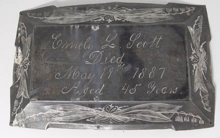 Free Death Record on the Coffin Plate of Emely L Scott 1842~1887is Free Genealogy