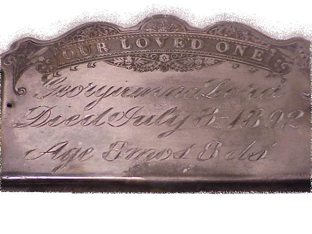The Free Genealogy Death Record on the Coffin Plate of Georgianna Lord 1891 ~ 1892