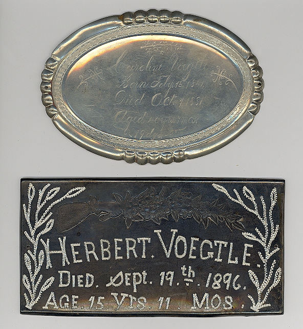 The Free Genealogy Death Record on the Coffin Plates of Caroline Voegtle 1841 ~ 1881 and Herbert Voegtle 1881 ~ 1896