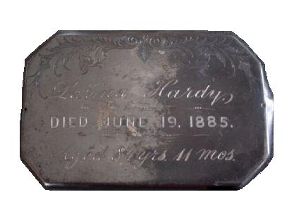 The Free Genealogy Death Record on the Coffin Plate of Larina Hardy 1801 ~ 1885