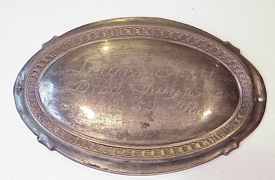 The Free Genealogy Death Record on the Coffin Plate of Laura Scott
