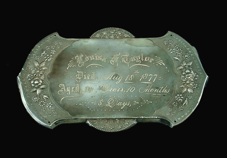 The Free Genealogy Death Record on the Coffin Plate of Louisa F Taylor 1854 ~ 1877