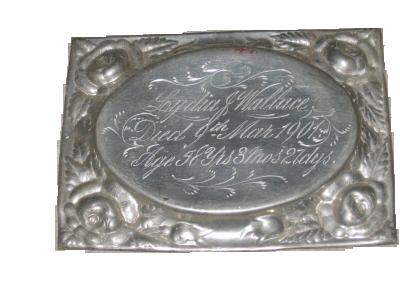 The Free Genealogy Death Record on the Coffin Plate of Lydia J Wallace 1843 ~ 1901