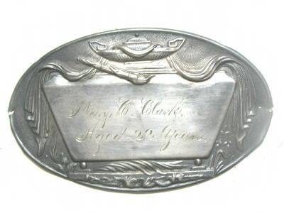 The Free Genealogy Death Record on the Coffin Plate of Mary C Clark