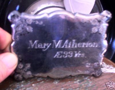 The Free Genealogy Death Record on the Coffin Plate of Mary M Atherton