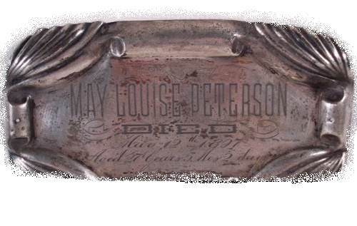 The Free Genealogy Death Record on the Coffin Plate of May Louise Peterson 1870 ~ 1897