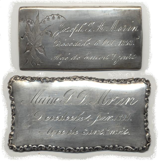 The Free Genealogy Death Record on the Coffin Plates of Joseph Morin and Marie Morin