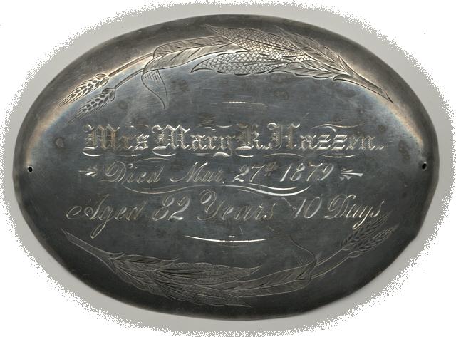 The Free Genealogy Death Record on the Coffin Plate of Mary K Hazzen 1797 ~ 1879