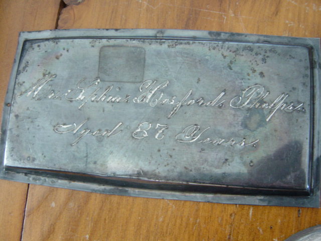 The Free Genealogy Death Record on the Coffin Plate of Mrs Sophia Hosford Phelps