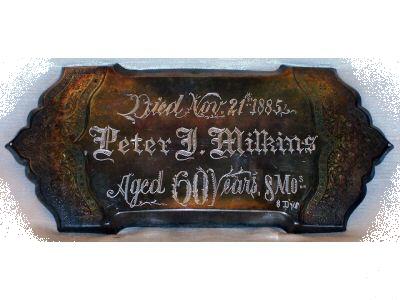 Free Death Records on Coffin Plate of Peter Milkins is Free Genealogy