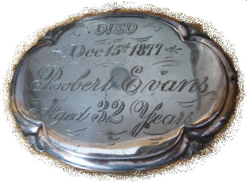 The Free Genealogy Death Record on the Coffin Plate of Robert Evans