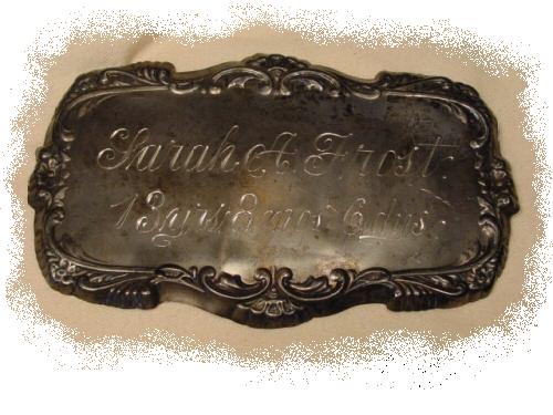 The Free Genealogy Death Record on the Coffin Plate of Sarah A Frost