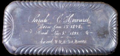 The Free Genealogy Death Record on the Coffin Plate of Sarah C Howard 1848 ~ 1892