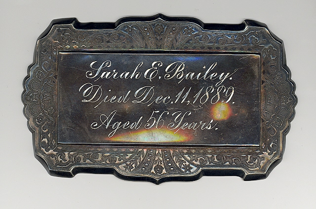 The Free Genealogy Death Record on the Coffin Plate of Sarah E Bailey 1833 ~ 1889