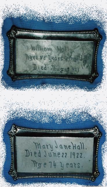 The Free Genealogy Death Record on the Coffin Plate of William Hall and Mary Jane Hall