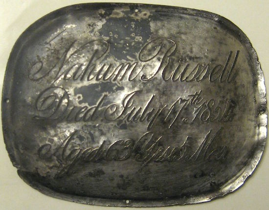 Death Record on the Coffin Plate of Nahum Russell died 1854