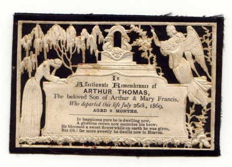 Death Record on the Memorial Card of Arthur Thomas