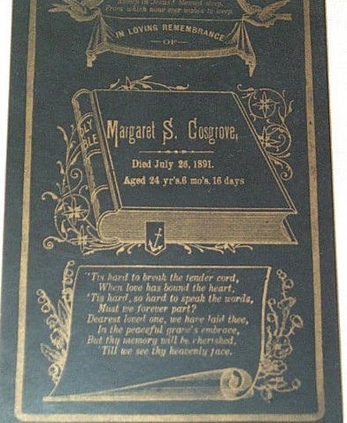Funeral Card for Margaret Cosgrove 1867-1891