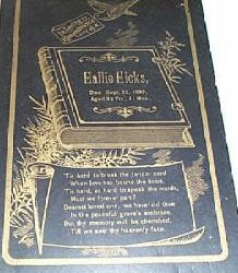 Funeral Card for Hallie Hicks  1836 - 1890