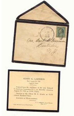 Memorial Card for Henry K. Garrison, died 1924 in Centerton, New Jersey