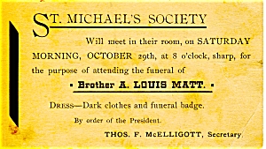 Funeral Notice St. Michael's Society Brother A. Louis Matt in Pennsylvania
