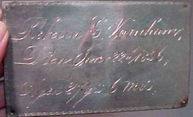 Birth & Death Record on the Coffin Plate of Rebecca G Varnhum 1829~1856