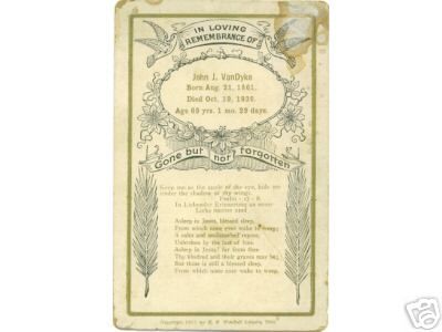 Funeral  Card for John L. Van Dyke 1901-1930