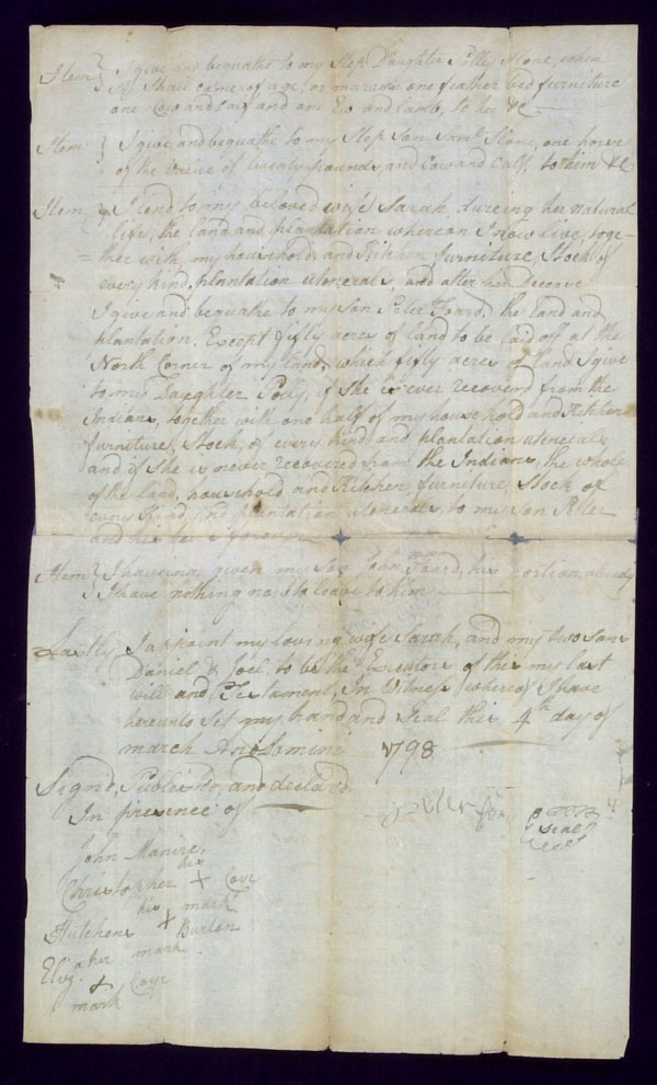 death records on the will of Peter Foard, Madison County, Kentucky, March 4, 1798