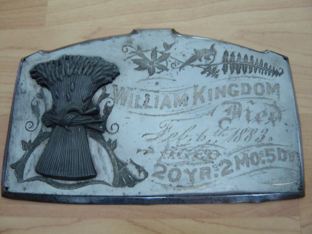 The Birth Record and Death Record on the Coffin Plate of William Kingdom 1863~1883 is Free Genealogy